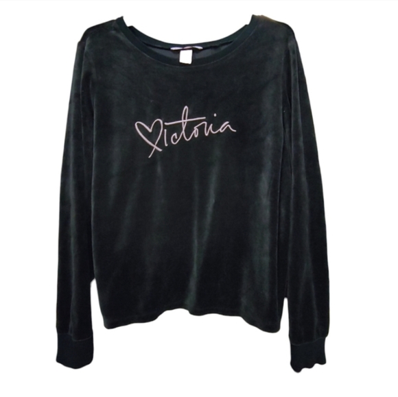 Victoria's Secret Velvet Velour Logo Sweatshirt Women's Size Medium M - Picture 1 of 6